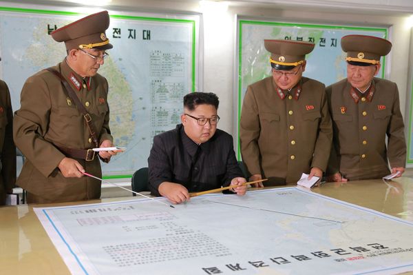 North Korean leader Kim Jong Un visits the Command of the Strategic Force of the Korean People's Army (KPA) in an unknown location in North Korea in this undated photo released by North Korea's Korean Central News Agency (KCNA) on August 15, 2017 North Korean leader Kim Jong Un visits the Command of the Strategic Force of the Korean People's Army (KPA) in an unknown location in North Korea in this undated photo released by North Korea's Korean Central News Agency (KCNA) on August 15, 2017 - Sputnik International