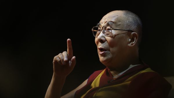 Tibetan spiritual leader the Dalai Lama speaks on the art of happiness at a public event in New Delhi, India, Thursday, Aug. 10, 2017 Tibetan spiritual leader the Dalai Lama speaks on the art of happiness at a public event in New Delhi, India, Thursday, Aug. 10, 2017 - Sputnik International