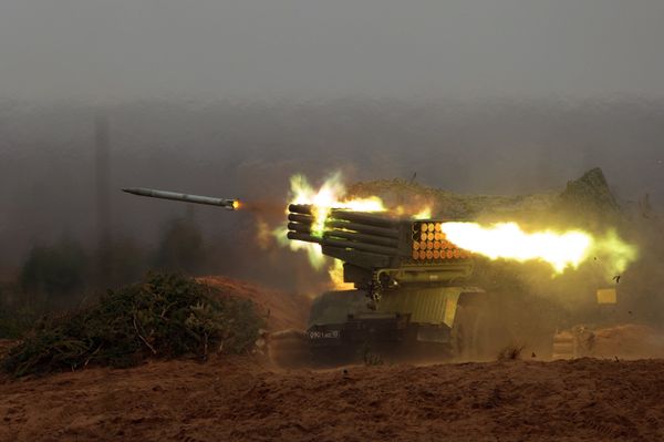 A Grad multiple launch rocket system during field firing, Leningrad Region. A Grad multiple launch rocket system during field firing, Leningrad Region. - Sputnik International