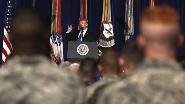 President Donald Trump speaks at Fort Myer in Arlington Va., Monday, Aug. 21, 2017, during a Presidential Address to the Nation about a strategy he believes will best position the U.S. to eventually declare victory in Afghanistan. President Donald Trump speaks at Fort Myer in Arlington Va., Monday, Aug. 21, 2017, during a Presidential Address to the Nation about a strategy he believes will best position the U.S. to eventually declare victory in Afghanistan. - Sputnik International