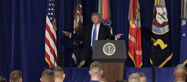U.S. President Donald Trump gestures as he departs after announcing his strategy for the war in Afghanistan during an address to the nation from Fort Myer, Virginia, U.S., August 21, 2017 U.S. President Donald Trump gestures as he departs after announcing his strategy for the war in Afghanistan during an address to the nation from Fort Myer, Virginia, U.S., August 21, 2017 - Sputnik International