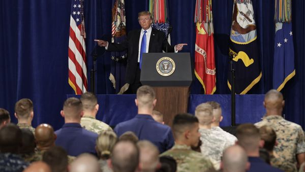 U.S. President Donald Trump gestures as he departs after announcing his strategy for the war in Afghanistan during an address to the nation from Fort Myer, Virginia, U.S., August 21, 2017 U.S. President Donald Trump gestures as he departs after announcing his strategy for the war in Afghanistan during an address to the nation from Fort Myer, Virginia, U.S., August 21, 2017 - Sputnik International