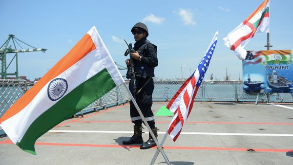 An Indian Navy sailor stands guard on the deck of the INS Shivalik during the inauguration of joint naval exercises with the United States and Japan in Chennai on July 10, 2017 An Indian Navy sailor stands guard on the deck of the INS Shivalik during the inauguration of joint naval exercises with the United States and Japan in Chennai on July 10, 2017 - Sputnik International