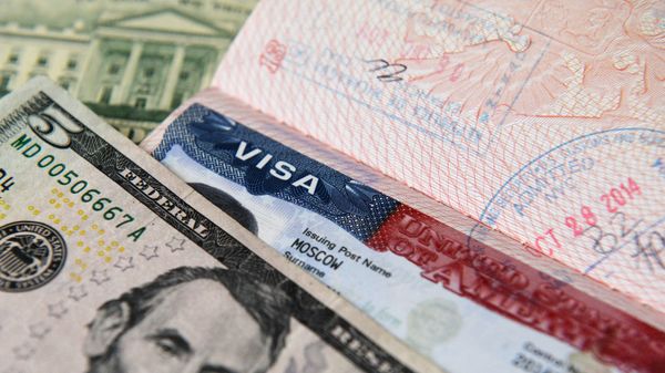 US dollar notes and an American visa - Sputnik International