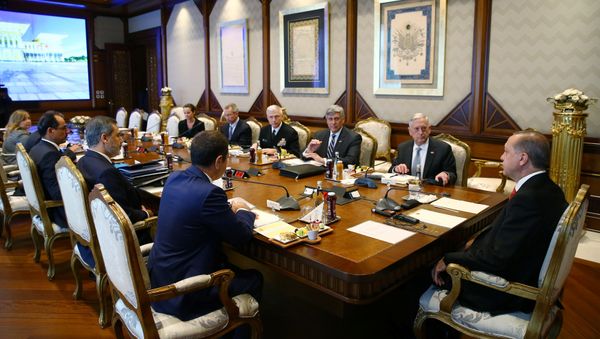 Turkish President Tayyip Erdogan meets with U.S. Defense Secretary Jim Mattis at the Presidential Palace in Ankara, Turkey, August 23, 2017 Turkish President Tayyip Erdogan meets with U.S. Defense Secretary Jim Mattis at the Presidential Palace in Ankara, Turkey, August 23, 2017 - Sputnik International