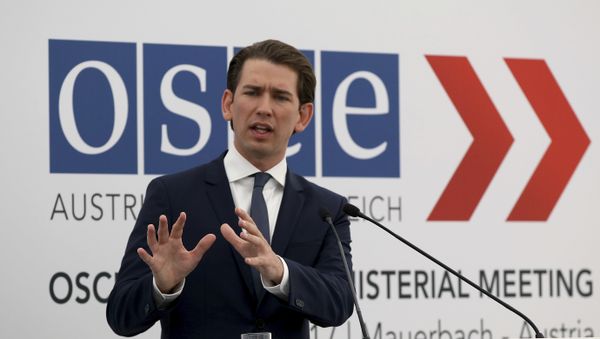 Austrian Foreign Minister Sebastian Kurz speaks during a news conference after an informal ministerial meeting of the Organization for Security and Cooperation in Europe, OSCE, in Mauerbach nar Vienna, Austria, Tuesday, July 11, 2017 Austrian Foreign Minister Sebastian Kurz speaks during a news conference after an informal ministerial meeting of the Organization for Security and Cooperation in Europe, OSCE, in Mauerbach nar Vienna, Austria, Tuesday, July 11, 2017 - Sputnik International