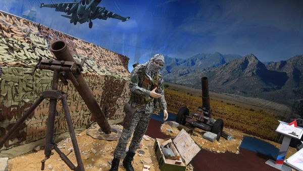 82-mm and 120mm mortars and other plant- and self-made arms seized from Syrian terrorists at the exhibition devoted to the Russian Aerospace Forces' operation in Syria, as part of the Army 2017 International Military-Technical Forum at the Alabino training ground - Sputnik International