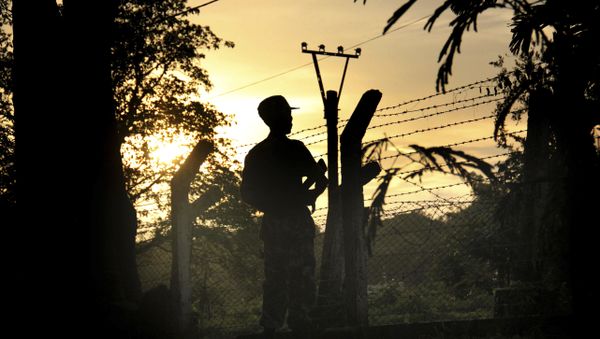 A Border Guard Police officer stands at a police post that was previously attacked by a Muslim terrorist group in Kyee Kan Pyin Buthidaung in which Myanmar government and military claim the existence of Muslim terrorists, in Rakhine state Myanmar, on Friday, July 14, 2017 - Sputnik International