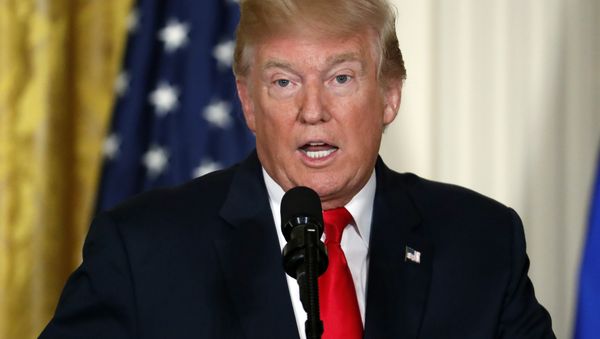 President Donald Trump speaks during a joint news conference with Finnish President Sauli Niinisto, Monday, Aug. 28, 2017, in the East Room of the White House in Washington. - Sputnik International