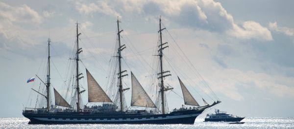 Kruzenshtern sailing ship during the Parade of Sail of the participants in the race from Sochi to Varna of the SCF Black Sea Tall Ships Regatta 2016. Kruzenshtern sailing ship during the Parade of Sail of the participants in the race from Sochi to Varna of the SCF Black Sea Tall Ships Regatta 2016. - Sputnik International