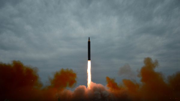 A missile is launched during a long and medium-range ballistic rocket launch drill in this undated photo released by North Korea's Korean Central News Agency (KCNA) in Pyongyang on August 30, 2017. - Sputnik International
