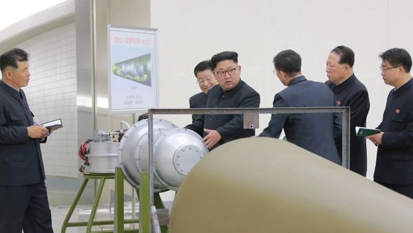 North Korean leader Kim Jong Un provides guidance on a nuclear weapons program in this undated photo released by North Korea's Korean Central News Agency (KCNA) in Pyongyang September 3, 2017 - Sputnik International