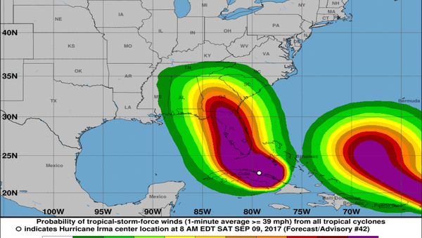 National Hurricane Center graphic showing Hurricane Irma followed closely by Hurricane Jose, September 9. 2017 - Sputnik International