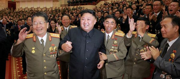 North Korean leader Kim Jong Un reacts during a celebration for nuclear scientists and engineers who contributed to a hydrogen bomb test, in this undated photo released by North Korea's Korean Central News Agency (KCNA) in Pyongyang on September 10, 2017 North Korean leader Kim Jong Un reacts during a celebration for nuclear scientists and engineers who contributed to a hydrogen bomb test, in this undated photo released by North Korea's Korean Central News Agency (KCNA) in Pyongyang on September 10, 2017 - Sputnik International