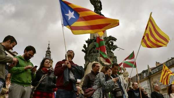 Pro independence supporters wave estelada or pro independence flags during a rally in support for the secession of the Catalonia region from Spain, in Vitoria, northern Spain, Saturday, Sept. 9, 2017 Pro independence supporters wave estelada or pro independence flags during a rally in support for the secession of the Catalonia region from Spain, in Vitoria, northern Spain, Saturday, Sept. 9, 2017 - Sputnik International