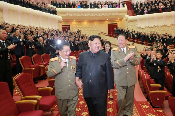 North Korean leader Kim Jong Un reacts during a celebration for nuclear scientists and engineers who contributed to a hydrogen bomb test, in this undated photo released by North Korea's Korean Central News Agency (KCNA) in Pyongyang on September 10, 2017 - Sputnik International