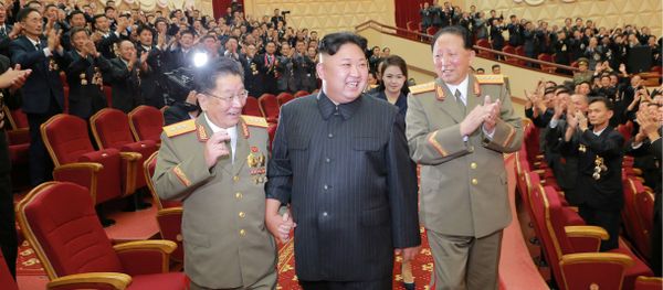 North Korean leader Kim Jong Un reacts during a celebration for nuclear scientists and engineers who contributed to a hydrogen bomb test, in this undated photo released by North Korea's Korean Central News Agency (KCNA) in Pyongyang on September 10, 2017 - Sputnik International