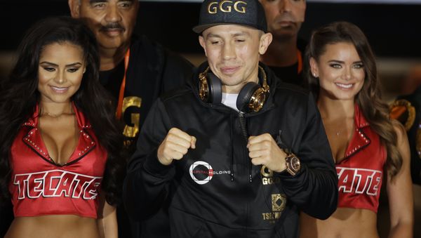 Gennady Golovkin reacts on stage during the fighter arrivals, Tuesday, Sept. 12, 2017, in Las Vegas. Golovkin is scheduled to fight Canelo Alvarez Saturday in Las Vegas. Gennady Golovkin reacts on stage during the fighter arrivals, Tuesday, Sept. 12, 2017, in Las Vegas. Golovkin is scheduled to fight Canelo Alvarez Saturday in Las Vegas. - Sputnik International
