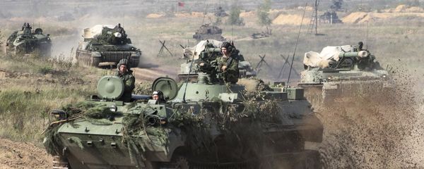 In this photo taken on Monday, Sept. 11, 2017, Belarusian army vehicles drive preparing for war games at an undisclosed location in Belarus In this photo taken on Monday, Sept. 11, 2017, Belarusian army vehicles drive preparing for war games at an undisclosed location in Belarus - Sputnik International