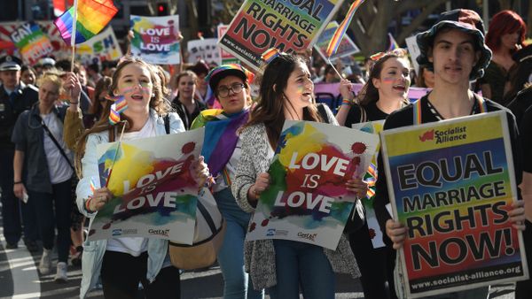 Supporters of same-sex marriage shouting slogans as they take part a rally and march in Sydney. (File) Supporters of same-sex marriage shouting slogans as they take part a rally and march in Sydney. (File) - Sputnik International