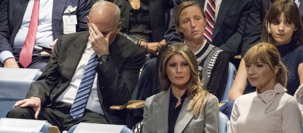 White House Chief of Staff John Kelly, left, reacts as he and first lady Melania Trump listen to U.S. President Donald Trump speak during the 72nd session of the United Nations General Assembly at U.N. headquarters - Sputnik International