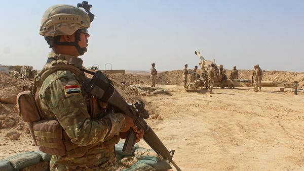 Iraqi forces fire preliminary shells from the area of al-Sakrah, as they prepare a military operation to push out Islamic State (IS) group jihadists from the nearby village of Anah in the northwestern Anbar province - Sputnik International