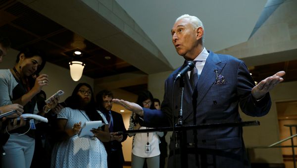 U.S. political consultant Roger Stone, a longtime ally of President Donald Trump, speaks to reporters after appearing before a closed House Intelligence Committee investigating Russian interference in the 2016 U.S. presidential election at the U.S. Capitol in Washington, U.S., September 26, 2017. - Sputnik International