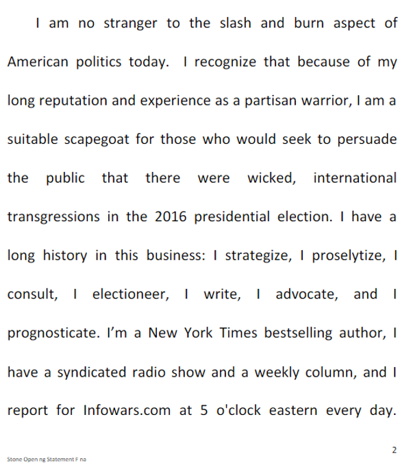 Page 2 of Roger Stone's opening statement to the House Intelligence Committee, leaked by Wikileaks beforehand Page 2 of Roger Stone's opening statement to the House Intelligence Committee, leaked by Wikileaks beforehand - Sputnik International