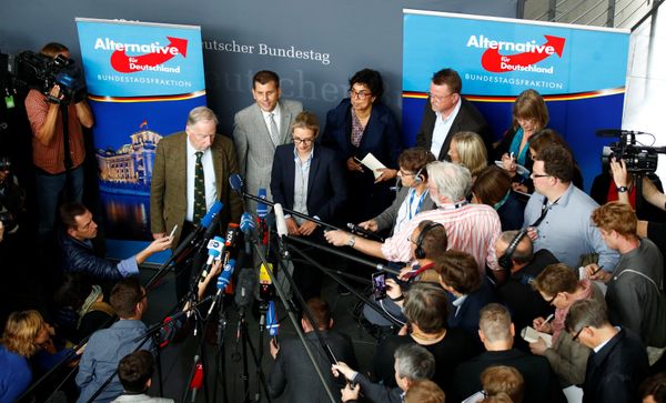 Anti-immigration party Alternative fuer Deutschland AfD top candidates Alice Weidel and Alexander Gauland address a news conference before a get together for their first parliamentary meeting in Berlin, Germany September 26, 2017 - Sputnik International