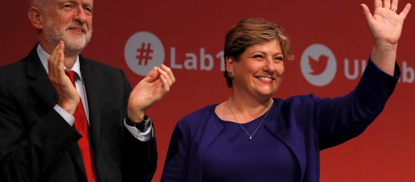 Britain's opposition Labour Party shadow foreign secretary, Emily Thornberry with party leader Jeremy Corbyn after her speech at the Labour Party Conference in Brighton, Britain, September 25, 2017. Britain's opposition Labour Party shadow foreign secretary, Emily Thornberry with party leader Jeremy Corbyn after her speech at the Labour Party Conference in Brighton, Britain, September 25, 2017. - Sputnik International