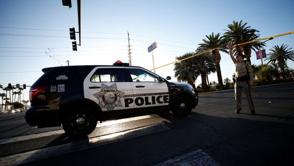 A police vehicle enters the site of the mass shooing at the Route 91 Harvest Country Music Festival on the Las Vegas Strip in Las Vegas, Nevada, U.S - Sputnik International