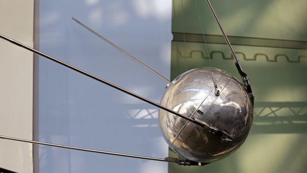A Sputnik 1 test satellite, most likely manufactured by the Academy of Sciences of the USSR and one of only two known to exist, is displayed at the Museum of Flight, Monday, Oct. 2, 2017, in Seattle. Sixty years earlier, the Soviet Union launched Sputnik 1, the world's first artificial satellite, aboard an R-7 intercontinental ballistic missile on October 4, 1957. - Sputnik International