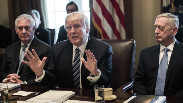 US President Donald Trump speaks to the press with Secretary of State Rex Tillerson (L) and Defense Secretary James Mattis (R) as he meets with his Cabinet in the Cabinet Room at the White House in Washington, DC US President Donald Trump speaks to the press with Secretary of State Rex Tillerson (L) and Defense Secretary James Mattis (R) as he meets with his Cabinet in the Cabinet Room at the White House in Washington, DC - Sputnik International