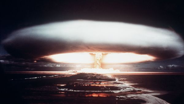 Picture taken in 1971, showing a nuclear explosion in Mururoa atoll Picture taken in 1971, showing a nuclear explosion in Mururoa atoll - Sputnik International