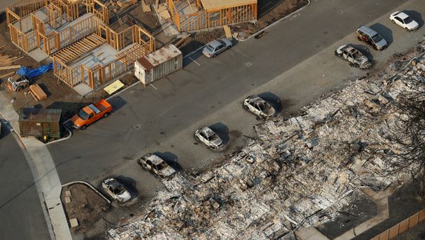 An aerial view of properties destroyed by the Tubbs Fire is seen in Santa Rosa, California, U.S., October 11, 2017 An aerial view of properties destroyed by the Tubbs Fire is seen in Santa Rosa, California, U.S., October 11, 2017 - Sputnik International