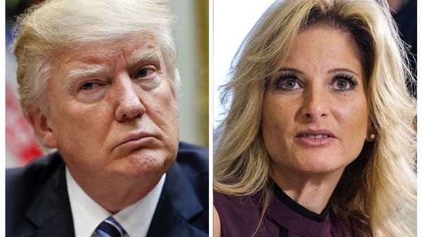 In this combination photo, President Donald Trump, left, listens during a meeting on healthcare in the Roosevelt Room of the White House, on March 13, 2017 in Washington and Summer Zervos, a former contestant on The Apprentice appears at a news conference in Los Angeles on Oct. 14, 2016, to announce claims that Trump made unwanted sexual contact with her at a Beverly Hills hotel in 2007 - Sputnik International