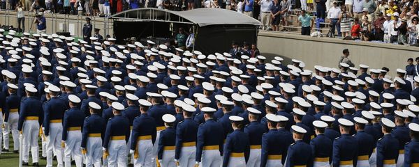 Graduating Air Force Academy cadets assemble in unison for their graduation ceremony for the class of 2015, at the U.S. Air Force Academy - Sputnik International