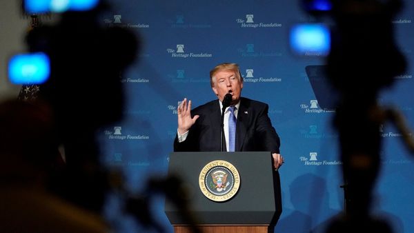 U.S. President Donald Trump speaks to the Heritage Foundation’s President’s Club Meeting in Washington, U.S., October 17, 2017 - Sputnik International