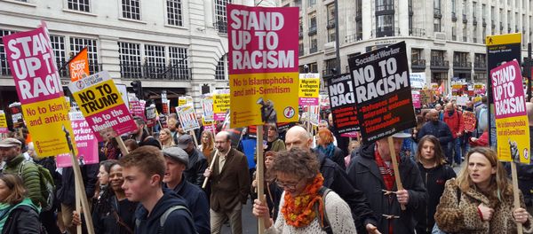 People demonstrate through the streets of central London to protest against racism amid debates about the place of migrants in Britain after the anticipated exit from the European Union (Brexit), Saturday March 18, 2017 - Sputnik International