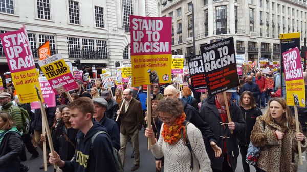 People demonstrate through the streets of central London to protest against racism amid debates about the place of migrants in Britain after the anticipated exit from the European Union (Brexit), Saturday March 18, 2017 People demonstrate through the streets of central London to protest against racism amid debates about the place of migrants in Britain after the anticipated exit from the European Union (Brexit), Saturday March 18, 2017 - Sputnik International