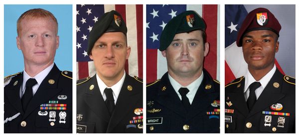 A combination photo of U.S. Army Special Forces Sergeant Jeremiah Johnson (L to R), U.S. Special Forces Sgt. Bryan Black, US Special Forces Sgt. Dustin Wright and US Special Forces Sgt. La David Johnson killed in Niger, West Africa on October 4, 2017, in these handout photos released October 18, 2017. - Sputnik International