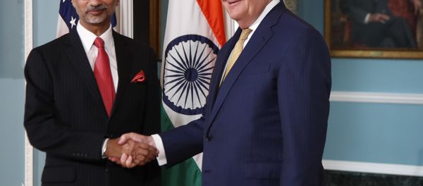 Secretary of State Rex Tillerson shakes hand with Indian Foreign Secretary Subrahmanyam Jaishankar, in the Treaty Room at the Department of State in Washington, Friday, June 23, 2017. - Sputnik International