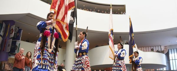 Native American Women Warriors, from left, Takara Matthews (Sokoki Abenaki/Lumbee) Jamie Awonohopay (Menominee), Elizabeth Haas (Northern Arapaho Tribe), Antonia Thomas (Navajo), all veterans of the U.S. Armed Forces, take part in the Presentation of the Colors during a Veterans Day celebration at Smithsonian's National Museum of the American Indian on Friday, Nov. 11, 2016 in Washington Native American Women Warriors, from left, Takara Matthews (Sokoki Abenaki/Lumbee) Jamie Awonohopay (Menominee), Elizabeth Haas (Northern Arapaho Tribe), Antonia Thomas (Navajo), all veterans of the U.S. Armed Forces, take part in the Presentation of the Colors during a Veterans Day celebration at Smithsonian's National Museum of the American Indian on Friday, Nov. 11, 2016 in Washington - Sputnik International