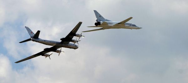 TU 95 and TU 22 strategic bombers make a demonstration flight TU 95 and TU 22 strategic bombers make a demonstration flight - Sputnik International
