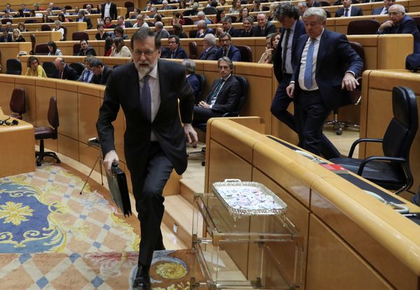 Spain's Prime Minister Mariano Rajoy leaves his seat during a debate at the upper house Senate in Madrid, Spain, October 27, 2017 - Sputnik International