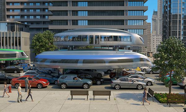 A gyrotrain, envisioned by Russian engineer Dahir Semyonov, in a downtown environment A gyrotrain, envisioned by Russian engineer Dahir Semyonov, in a downtown environment - Sputnik International