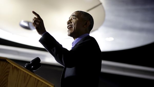 Former President Barack Obama speaks during a canvasing event for New Jersey Democratic gubernatorial nominee Phil Murphy, Thursday, Oct. 19, 2017, in Newark, N.J. - Sputnik International