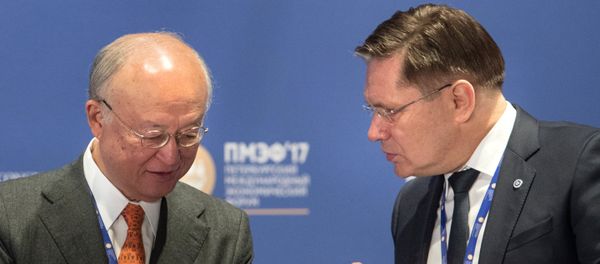 Alexei Likhachyov, right, General Director of the Rosatom State Corporation, and Yukiya Amano, Director General of the International Atomic Energy Agency, during the panel session, The Role of Nuclear in the Green Energy Mix, held as part of the 2017 St. Petersburg International Economic Forum Alexei Likhachyov, right, General Director of the Rosatom State Corporation, and Yukiya Amano, Director General of the International Atomic Energy Agency, during the panel session, The Role of Nuclear in the Green Energy Mix, held as part of the 2017 St. Petersburg International Economic Forum - Sputnik International
