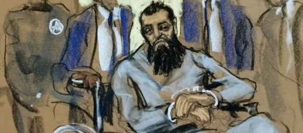 Sayfullo Saipov, the suspect in the New York City truck attack, is seen in this courtroom sketch appearing in Manhattan federal courtroom in a wheelchair in New York, NY, U.S., November 1, 2017. - Sputnik International