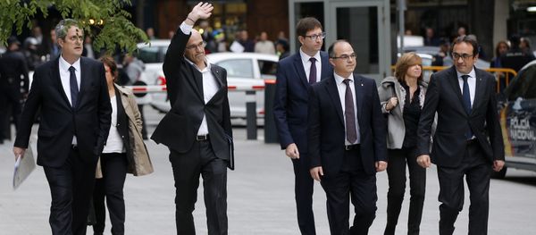 Fired Catalan Cabinet members arrive at the national court in Madrid, Spain, Thursday, Nov. 2, 2017. From left to right are, Joaquim Forn, Dolors Bassa i Coll, Raul Romeva, Carles Mundo, Jordi Turull, Meritxell Borras and Josep Rull. - Sputnik International